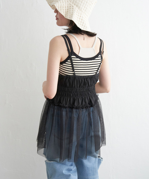 VENCEEXCHANGE（ヴァンスエクスチェンジ）の「チュール切替キャミソール（キャミソール・レディース・オフホワイト/ライトグレー/ブラック・FREE）」の13枚目の写真