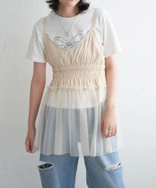 VENCEEXCHANGE（ヴァンスエクスチェンジ）の「チュール切替キャミソール（キャミソール・レディース・オフホワイト/ライトグレー/ブラック・FREE）」の15枚目の写真