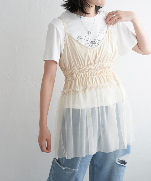 VENCEEXCHANGE（ヴァンスエクスチェンジ）の「チュール切替キャミソール（キャミソール・レディース・オフホワイト/ライトグレー/ブラック・FREE）」の16枚目の写真