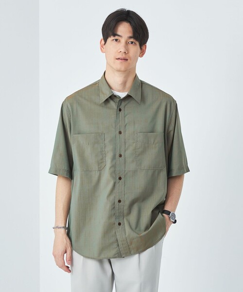 green label relaxing(グリーンレーベルリラクシング)の「ウォッシャブルトロ ダブルポケット レギュラーカラー シャツ-ウォッシャブル・ストレッチ・防シワ-(シャツ/ブラウス・メンズ・オリーブ/ターコイズブルー・XL/M/S/L)」の1枚目の写真