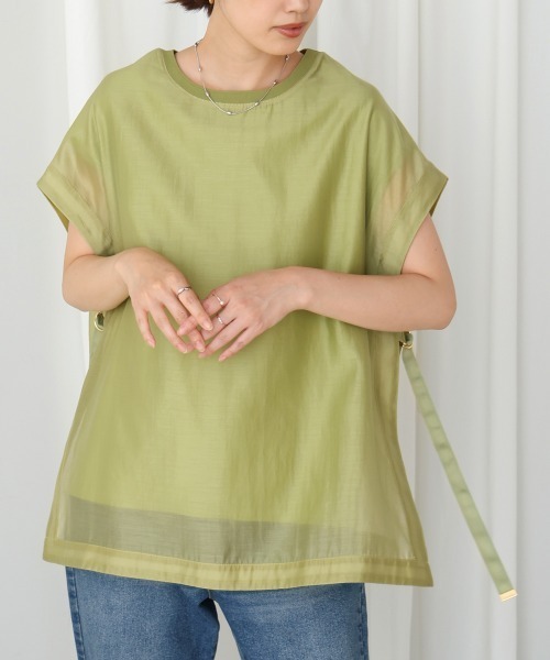 Bou Jeloud(ブージュルード)の「シアーカットドッキングプルオーバー(Tシャツ/カットソー・レディース・ライム/ブラウン・38)」の2枚目の写真