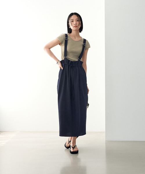 STYLE DELI（スタイルデリ）の「ウエストギャザーゴムジャンパースカート（スカート・レディース・ネイビー/ブラウン・MEDIUM/SMALL）」の18枚目の写真