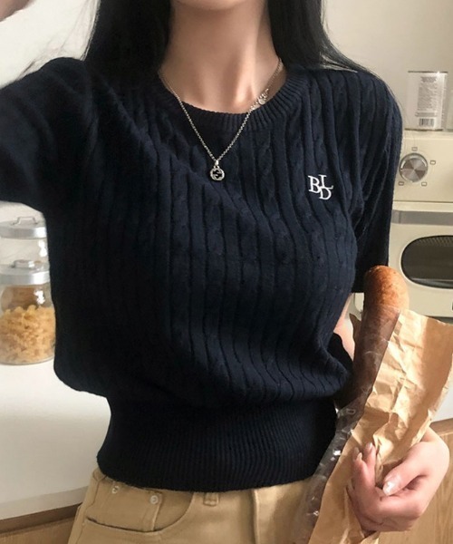 セール】[BELLIDE MADE] ケーブルラウンドネック半袖ニット