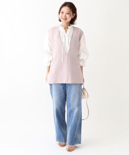 SLOBE IENA（スローブイエナ）の「ダブルフェイスニットベスト（ベスト・レディース・ブラック/ピンク系その他/チャコールグレー・FREE）」の4枚目の写真