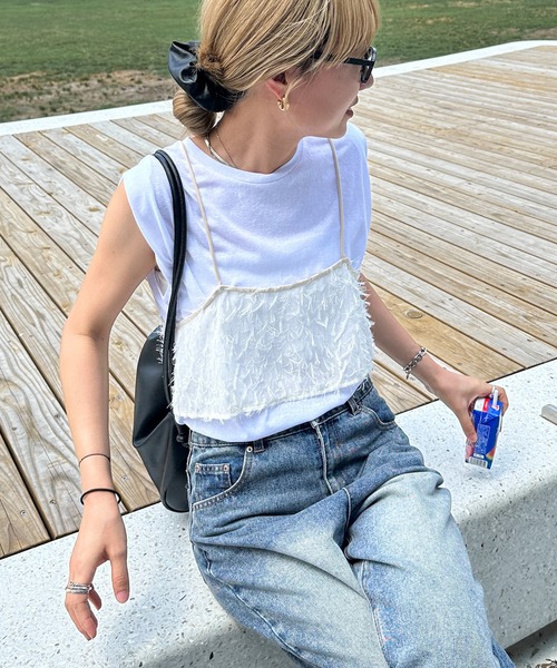 feepur（フェピュール）の「フェザーライクシアービスチェ（その他トップス・レディース・アイボリー/ブラック・MEDIUM）」の2枚目の写真