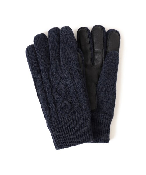 BEAMS（ビームス）の「ケーブルニット レザーグローブ（タッチパネル対応）（手袋・メンズ・ブラック/グレー/ネイビー・ONE SIZE）」の4枚目の写真