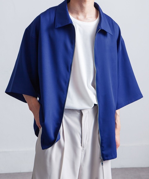 【セール】ドレープ ルーズシルエット ジップアップ シャツ/ダブル ジップアップ ドレープ 半袖シャツ（シャツ/ブラウス）｜Nilway（ニルウェイ）