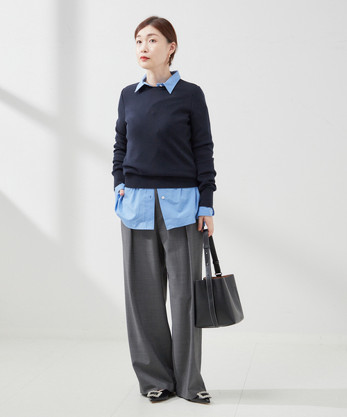 journal standard L'essage（ジャーナルスタンダードレサージュ）の「【LOWER/ローヴァー】18G Smooth Crew Neck Sweater：ニット（ニット/セーター・レディース・ライトグレー/ネイビー・MEDIUM）」の7枚目の写真