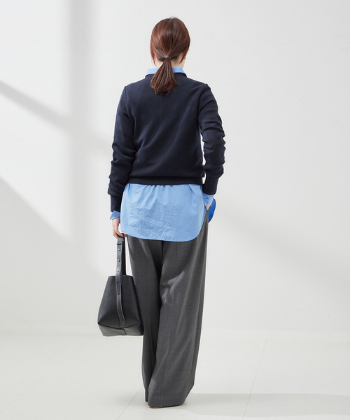 journal standard L'essage（ジャーナルスタンダードレサージュ）の「【LOWER/ローヴァー】18G Smooth Crew Neck Sweater：ニット（ニット/セーター・レディース・ライトグレー/ネイビー・MEDIUM）」の9枚目の写真