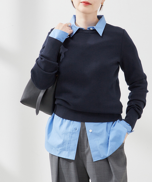 journal standard L'essage（ジャーナルスタンダードレサージュ）の「【LOWER/ローヴァー】18G Smooth Crew Neck Sweater：ニット（ニット/セーター・レディース・ライトグレー/ネイビー・MEDIUM）」の10枚目の写真