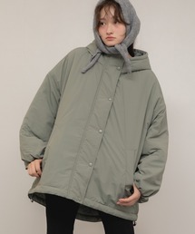 HEILIS（ヘイリス）の「ミドル丈フーディールーズ中綿ジャケット / ブラック アイボリー カーキ 冬服 中綿 保温 軽量 ミドル丈 ブルゾン コート アウター フーディー フード オーバーサイズ ビッグサイズ モンスター（ダウンジャケット/コート）」