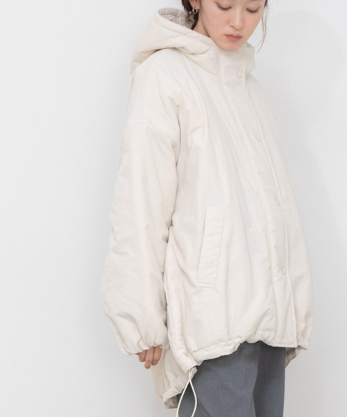 HEILIS（ヘイリス）の「ミドル丈フーディールーズ中綿ジャケット / ブルゾン コート アウター フード オーバーサイズ ビッグサイズ モンスター（ダウンジャケット/コート・レディース・ブラック/アイボリー/カーキ・FREE）」の14枚目の写真