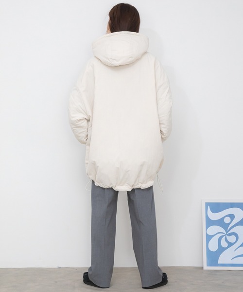 HEILIS（ヘイリス）の「ミドル丈フーディールーズ中綿ジャケット / ブルゾン コート アウター フード オーバーサイズ ビッグサイズ モンスター（ダウンジャケット/コート・レディース・ブラック/アイボリー/カーキ・FREE）」の20枚目の写真