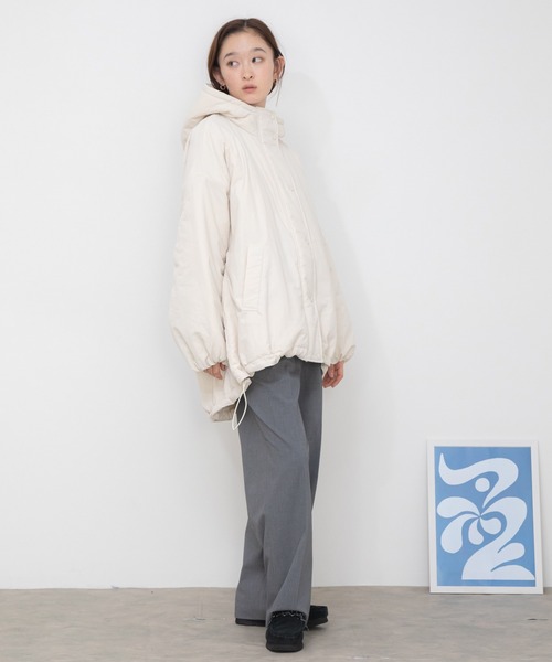 HEILIS（ヘイリス）の「ミドル丈フーディールーズ中綿ジャケット / ブルゾン コート アウター フード オーバーサイズ ビッグサイズ モンスター（ダウンジャケット/コート・レディース・ブラック/アイボリー/カーキ・FREE）」の21枚目の写真