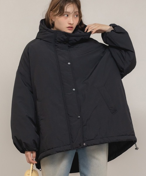 セール】ミドル丈フーディールーズ中綿ジャケット / ブラック