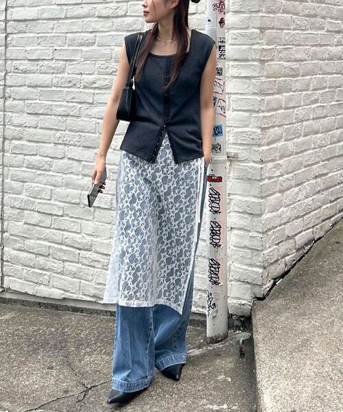 fredy emue（フレディエミュ）の「星レイヤードラップスカート（スカート・レディース・ブラック/サックスブルー/オフホワイト・38）」の6枚目の写真