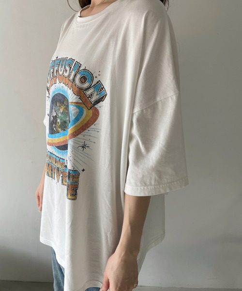 Ada.(エイダ)の「パウダー加工 EARTH ロゴ ビッグ Tシャツ(Tシャツ/カットソー・レディース・オフホワイト/ブラック・FREE)」の16枚目の写真