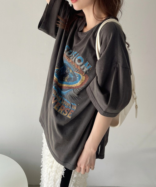 Ada.(エイダ)の「パウダー加工 EARTH ロゴ ビッグ Tシャツ(Tシャツ/カットソー・レディース・オフホワイト/ブラック・FREE)」の12枚目の写真