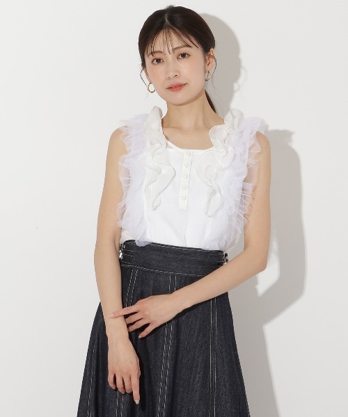 D&G ドルガバ ディーアンドジー シルク オーガンジーチュール ブラウス 40 セール】オーガンジー&チュールブラウス（シャツ/ブラウス