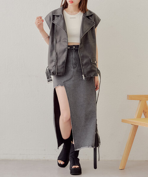 Chico（チコ）の「フェイクレザーライダースショートベスト（ベスト・レディース・ブラウン/ブラック/ベージュ・FREE）」の22枚目の写真