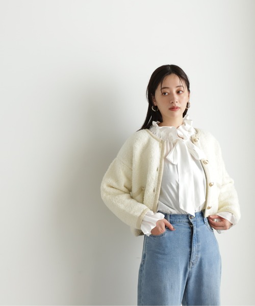 N.（N. Natural Beauty Basic）（エヌエヌナチュラルビューティーベーシック）の「◇◆【WEB限定】アストラカンニットトリムカーディガン（カーディガン/ボレロ・レディース・ライトグリーン/ブラック/クリーム・MEDIUM）」の18枚目の写真