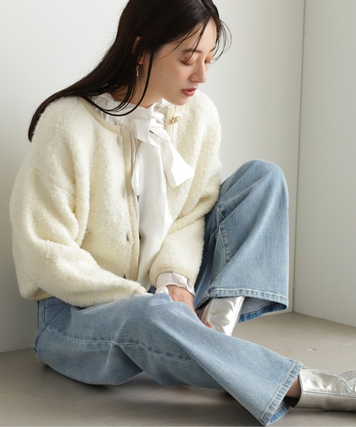 N.（N. Natural Beauty Basic）（エヌエヌナチュラルビューティーベーシック）の「◇◆【WEB限定】アストラカンニットトリムカーディガン（カーディガン/ボレロ・レディース・ライトグリーン/ブラック/クリーム・MEDIUM）」の20枚目の写真