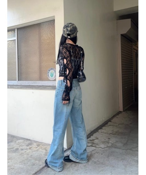 LAGUA GEM（ラグアジェム）の「FLOR LACE SLEEVE HOLE トップス（Tシャツ/カットソー・レディース・ホワイト/チャコールグレー/ブラック・FREE）」の8枚目の写真