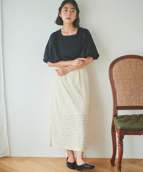 mil(ミル)の「【150㎝前後の小柄さんサイズ】Iラインフリルスカート(スカート・レディース・ブラック/アイボリー/ダークブラウン・XS/S)」の8枚目の写真