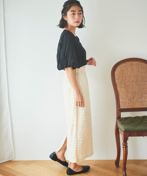 mil(ミル)の「【150㎝前後の小柄さんサイズ】Iラインフリルスカート(スカート・レディース・ブラック/アイボリー/ダークブラウン・XS/S)」の9枚目の写真