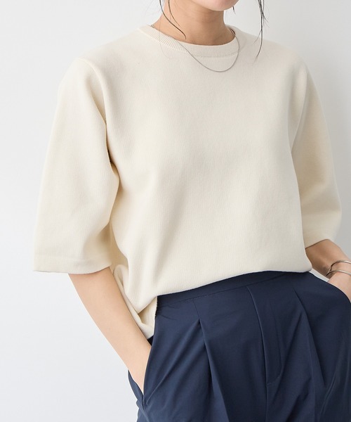 for/c（フォーシー）の「[新色追加]スウェットライクハーフスリーブニット【サスティナブル】（ニット/セーター・レディース・アイボリー/ブラック/イエロー/ホワイト/グレー/ブラウン/ピンク/パープル・M/L/LL）」の11枚目の写真
