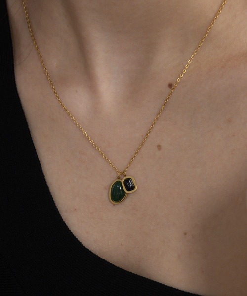 金属アレルギー対応 瑪瑙 天然石シンプルネックレス（ネックレス