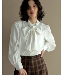 [シワになりにくい]2WAYブロードバンドカラーボウタイブラウス