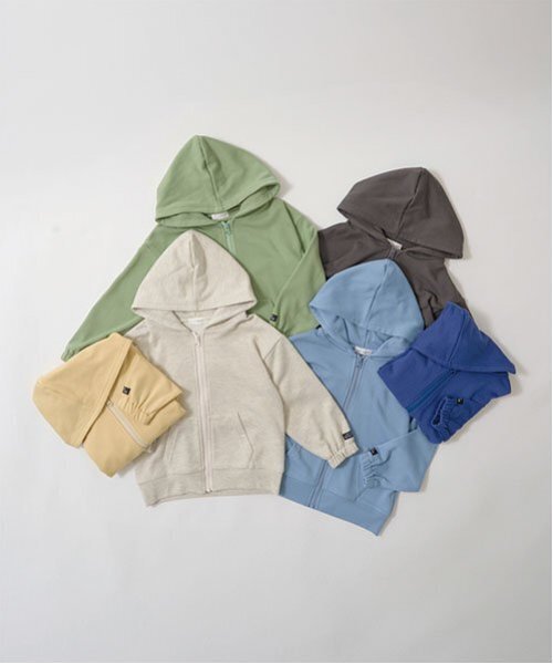 b・ROOM（ビールーム）の「【セットアップ可能】ドロップシンプルジップパーカ（パーカー・キッズ・ブルー/ブルーグレー/ライトグリーン/マスタード/オートミール/チャコール・100cm/120cm/130cm/140cm/150cm/110cm）」の7枚目の写真