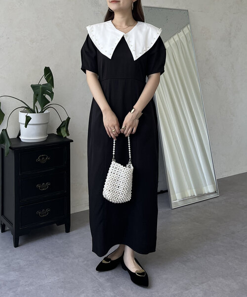 prose verse（プロズヴェール）の「【襟取り外し可能】2wayパール白襟パフスリーブワンピース（ワンピース・レディース・ブラック・LARGE/MEDIUM）」の5枚目の写真