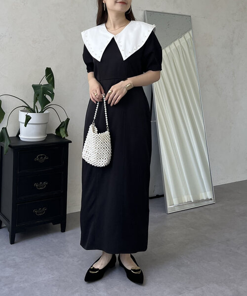 prose verse（プロズヴェール）の「【襟取り外し可能】2wayパール白襟パフスリーブワンピース（ワンピース・レディース・ブラック・LARGE/MEDIUM）」の6枚目の写真