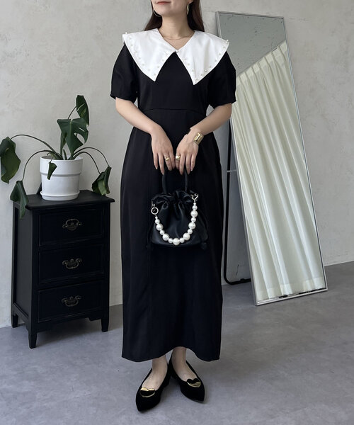 prose verse（プロズヴェール）の「【襟取り外し可能】2wayパール白襟パフスリーブワンピース（ワンピース・レディース・ブラック・LARGE/MEDIUM）」の7枚目の写真