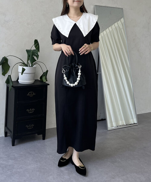 prose verse（プロズヴェール）の「【襟取り外し可能】2wayパール白襟パフスリーブワンピース（ワンピース・レディース・ブラック・LARGE/MEDIUM）」の8枚目の写真