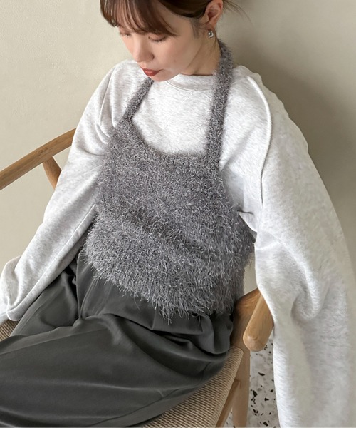 paloma wool グレー ホルターネック ビスチェ S セール】【ハンドウォッシャブル】フェザーホルターネックビスチェ