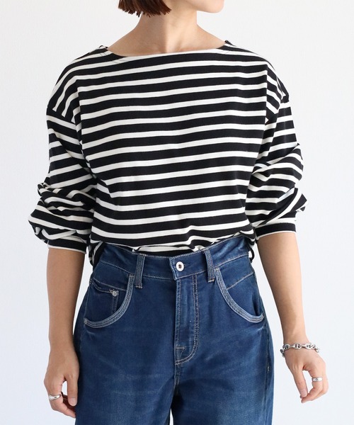 cepo(セポ)の「ボーダーソデタックプルオーバー(Tシャツ/カットソー・レディース・ブラック/オフホワイト/ブラウン/ネイビー・M)」の6枚目の写真