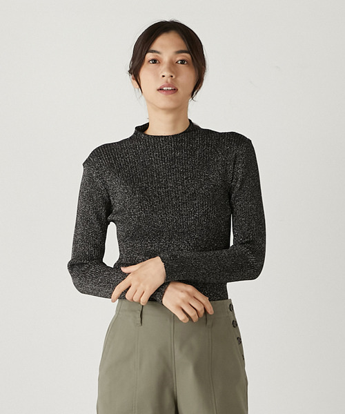 【控えめなラメ入りレーヨンポリエステルワイドリブボトルネックプルオーバー】（ニット/セーター）｜MELROSE claire（メルローズ クレール）
