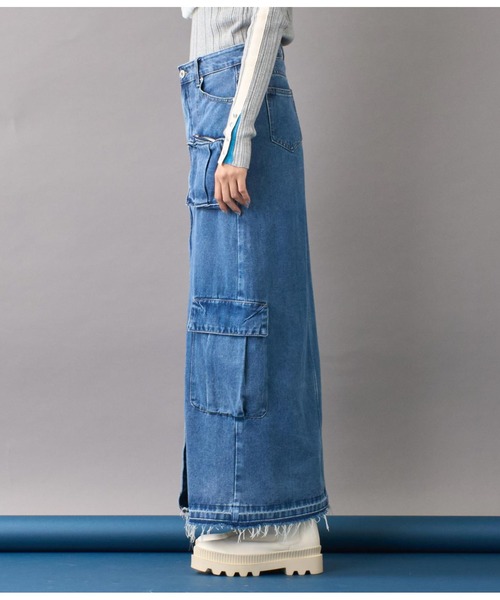 Settimissimo（セッティミッシモ）の「ワークポケットフロントスリットデニムスカート（デニムスカート・レディース・ブルー・M）」の2枚目の写真