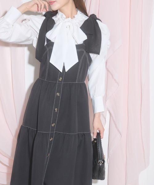 tocco closet（トッコ　クローゼット）の「【ZOZO限定】リボンショルダージャンパースカート（ジャンパースカート・レディース・ブラック/ブラウン/ワインレッド・M）」の2枚目の写真