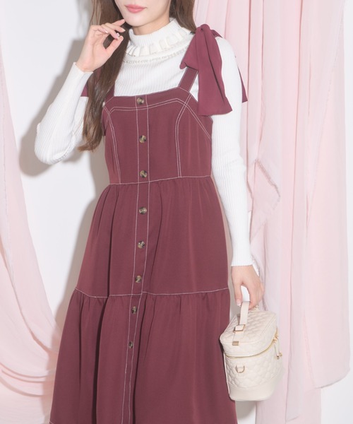 tocco closet（トッコ　クローゼット）の「【ZOZO限定】リボンショルダージャンパースカート（ジャンパースカート・レディース・ブラック/ブラウン/ワインレッド・M）」の3枚目の写真