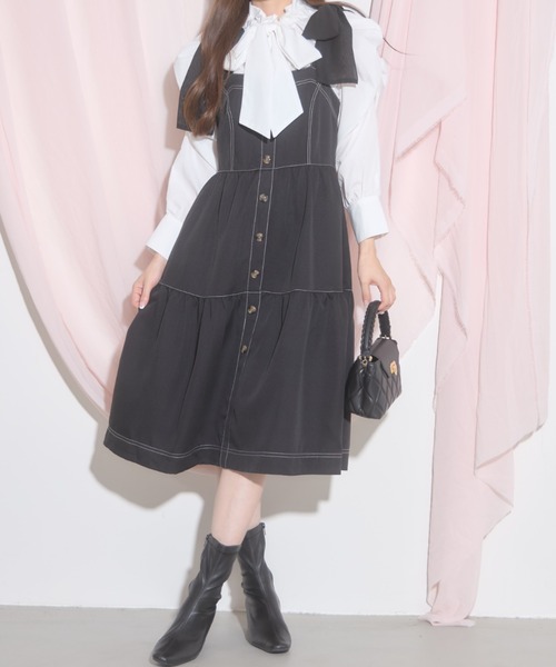 tocco closet（トッコ　クローゼット）の「【ZOZO限定】リボンショルダージャンパースカート（ジャンパースカート・レディース・ブラック/ブラウン/ワインレッド・M）」の5枚目の写真