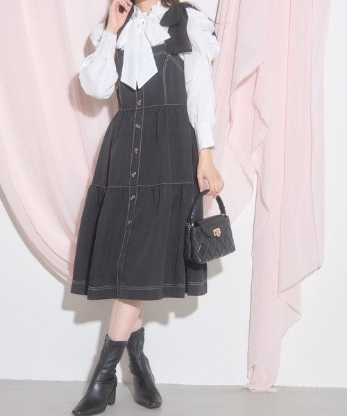 tocco closet（トッコ　クローゼット）の「【ZOZO限定】リボンショルダージャンパースカート（ジャンパースカート・レディース・ブラック/ブラウン/ワインレッド・M）」の6枚目の写真