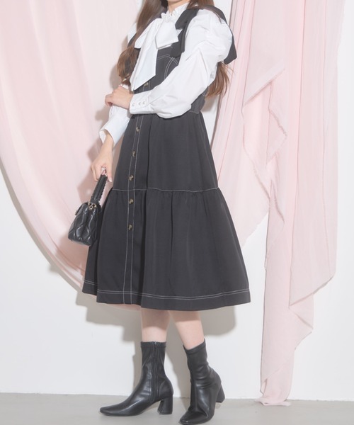 tocco closet（トッコ　クローゼット）の「【ZOZO限定】リボンショルダージャンパースカート（ジャンパースカート・レディース・ブラック/ブラウン/ワインレッド・M）」の7枚目の写真