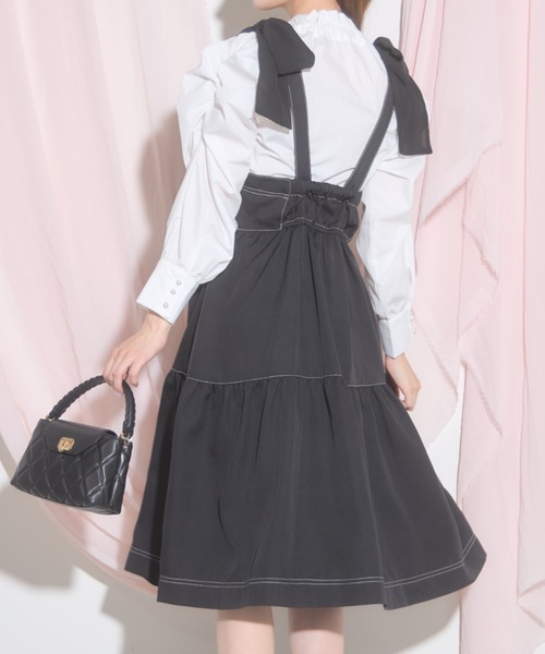 tocco closet（トッコ　クローゼット）の「【ZOZO限定】リボンショルダージャンパースカート（ジャンパースカート・レディース・ブラック/ブラウン/ワインレッド・M）」の10枚目の写真