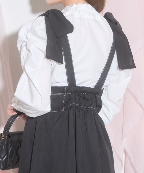 tocco closet（トッコ　クローゼット）の「【ZOZO限定】リボンショルダージャンパースカート（ジャンパースカート・レディース・ブラック/ブラウン/ワインレッド・M）」の12枚目の写真