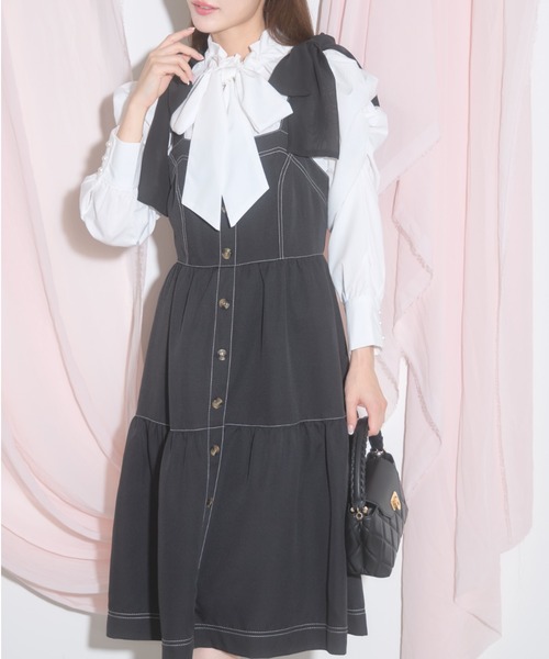 tocco closet（トッコ　クローゼット）の「【ZOZO限定】リボンショルダージャンパースカート（ジャンパースカート・レディース・ブラック/ブラウン/ワインレッド・M）」の9枚目の写真