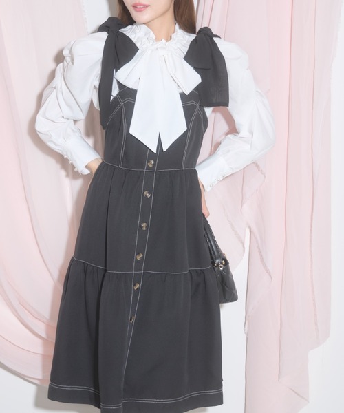 tocco closet（トッコ　クローゼット）の「【ZOZO限定】リボンショルダージャンパースカート（ジャンパースカート・レディース・ブラック/ブラウン/ワインレッド・M）」の8枚目の写真